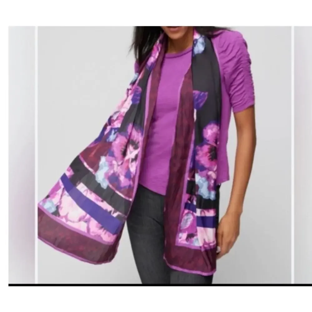 White House Black Market Viola Oblong Scarf Floral Pink‎ Purple NWT